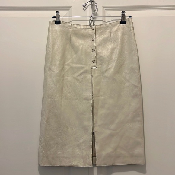 Blue Deep White Genuine Leather Pencil Skirt with Front Slit, NWT - Picture 1 of 16